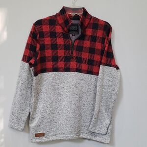 Simply Southern Fleece Womens sz L Buffalo Plaid Heather Gray 1/4 Zip Pullover
